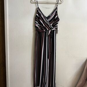 JustFab Black and White Striped Jumpsuit